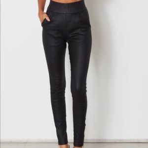 Black faux leather pants